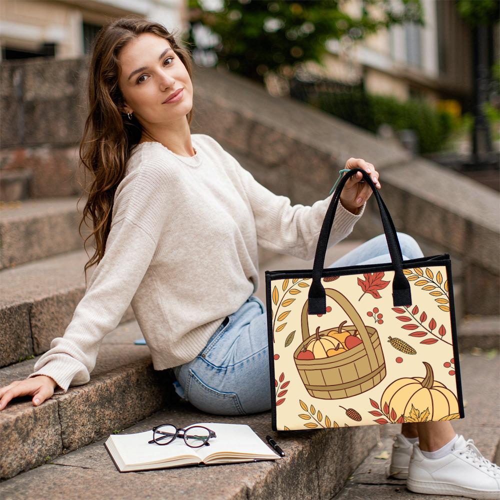 Autumn Pumpkin Pattern Tote Bag Fashion Portable Large Capacity Casual Shopping Canvas Handbag