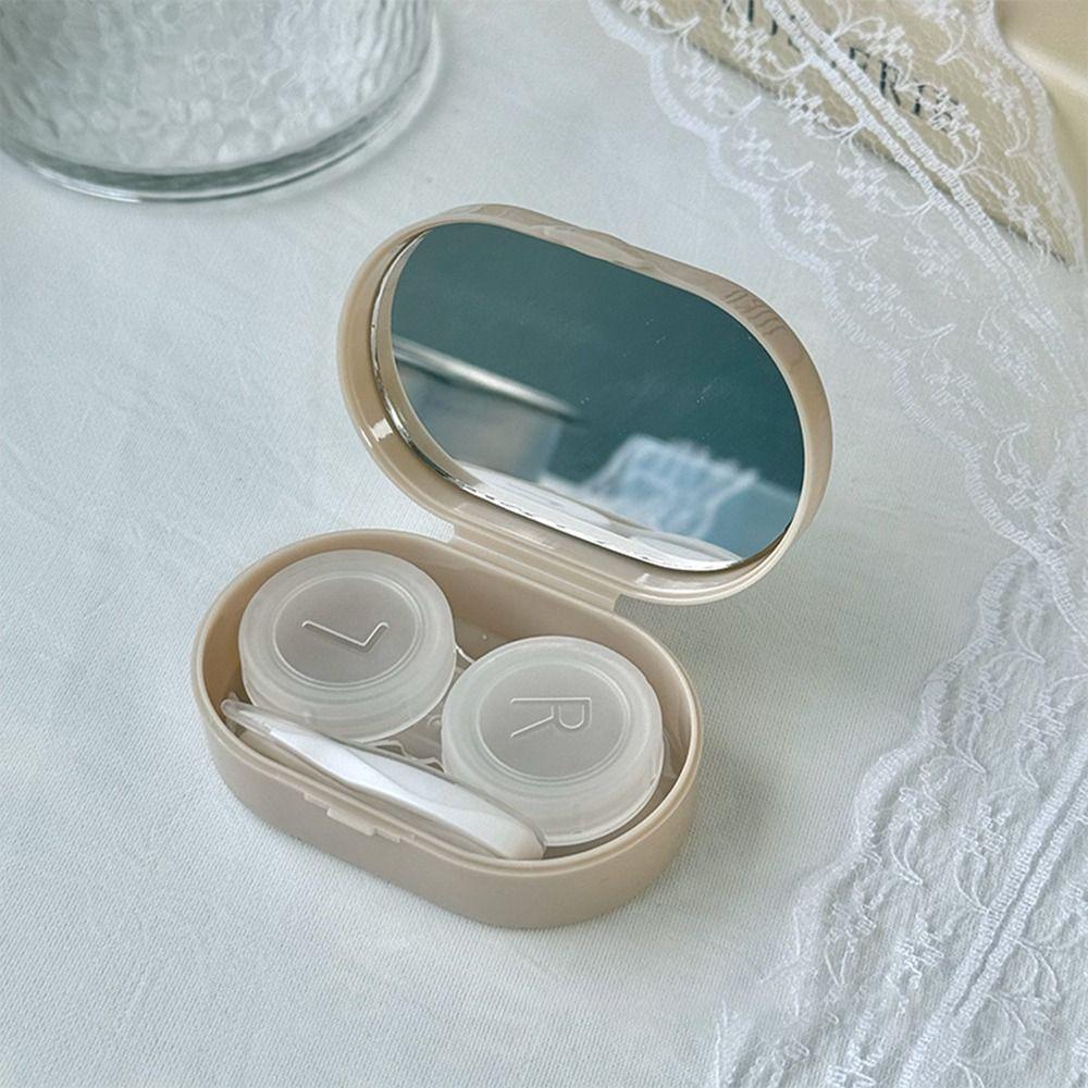 With Mirror Eye Care Kit Creamy Color Storage Box Portable Contact Lens Case  For Women