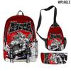 Favored Distinctive Metal Family Anime 3D Design 3pcs/Set Learner Bags Everyday Laptop Everyday Backpack Sling Carry Tote Pencil Pouch