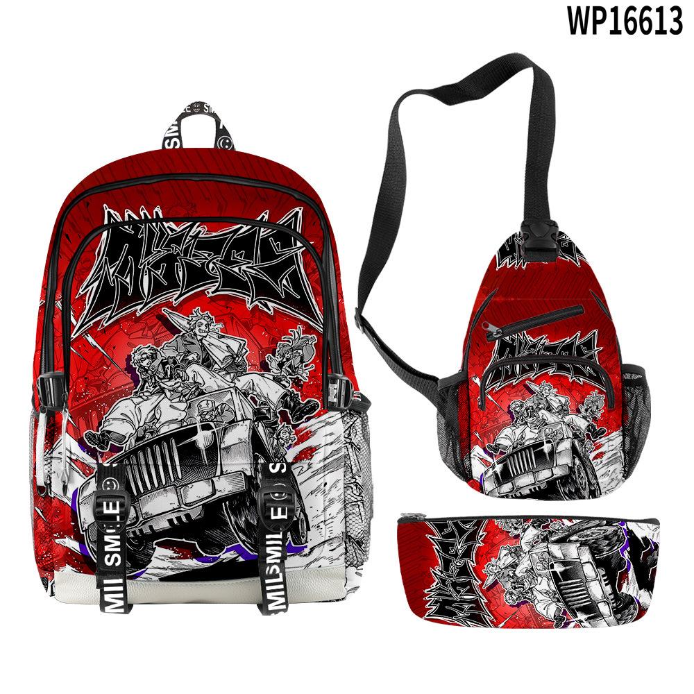 Favored Distinctive Metal Family Anime 3D Design 3pcs/Set Learner Bags Everyday Laptop Everyday Backpack Sling Carry Tote Pencil Pouch