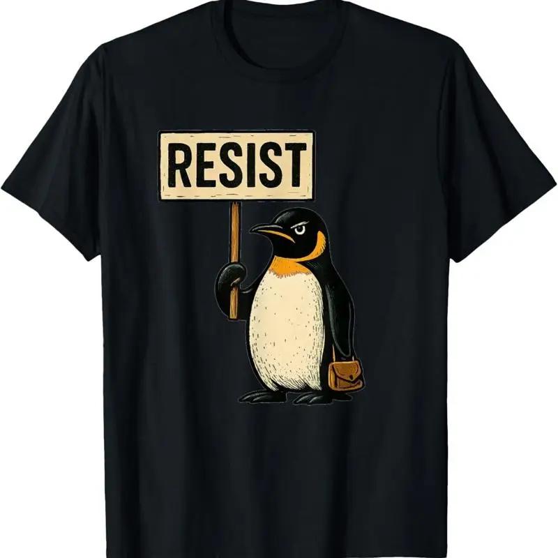 

Resist Penguin Activism Graphic Tee Breathable Crew Neck Cotton T Shirt for Trip S