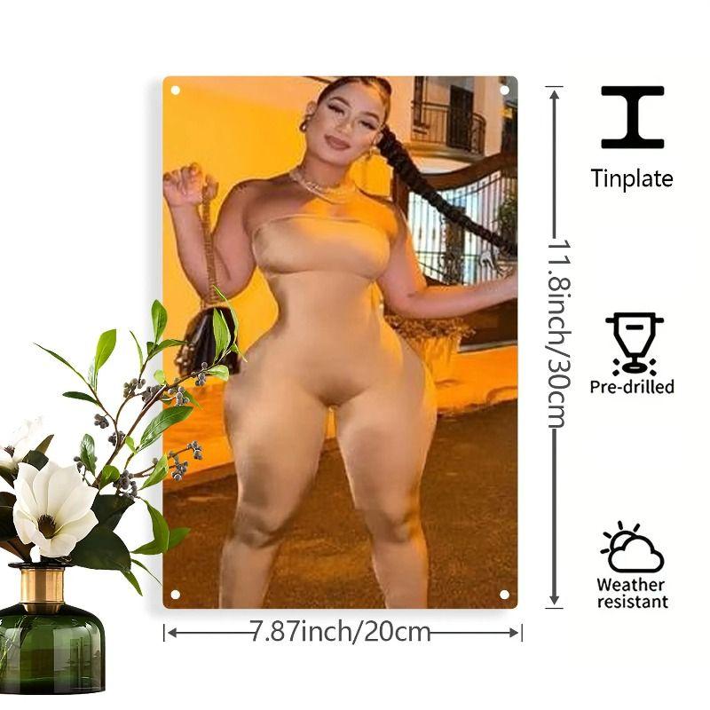 Vintage Kvinlig Silhuett Metall Logotyp för Bar & Garage