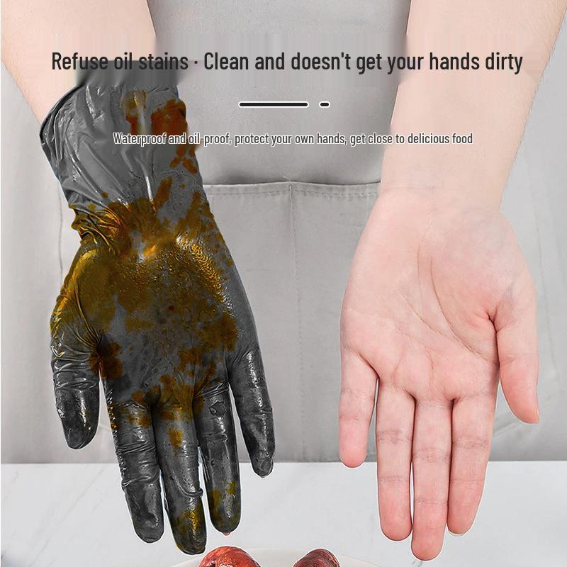 Semosi Durable Black Nitrile Gloves: Thick, Disposable, Oil-Resistant for Food, Beauty, Tattoo, Industrial, and Automotive Use.