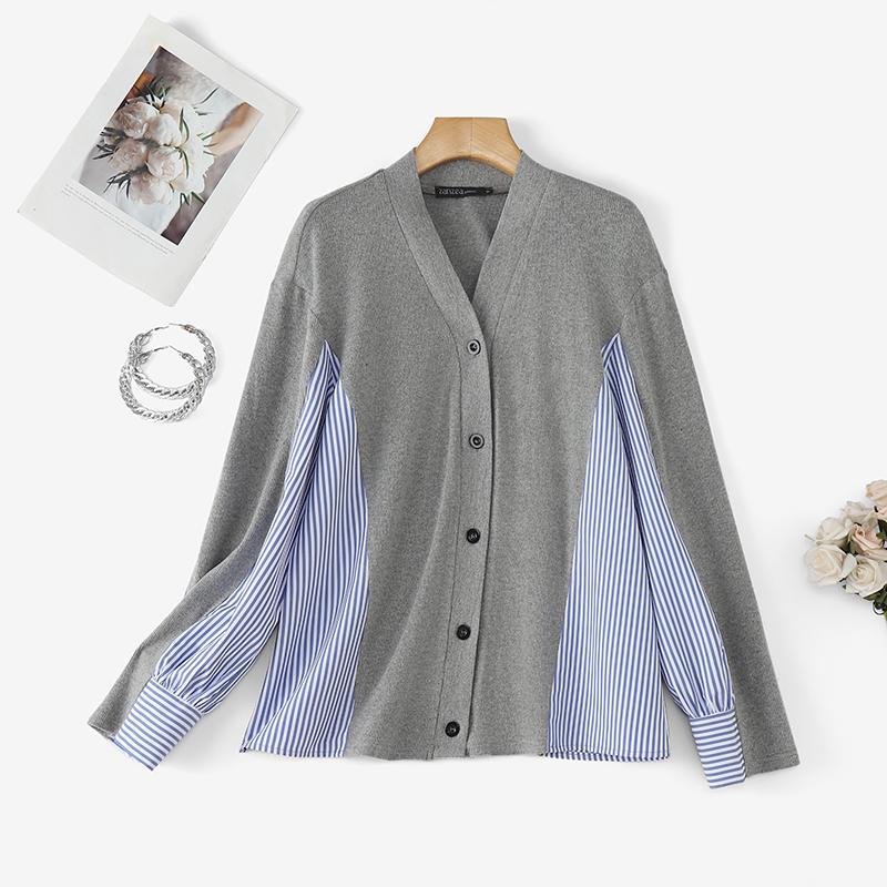 ZANZEA Women Casual V-Neck Long Sleeve Patchwork Blouse