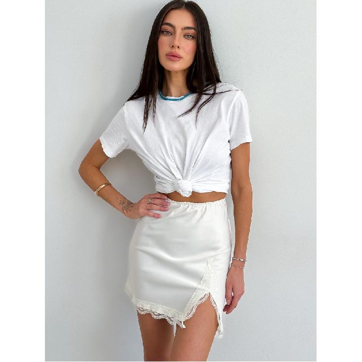 Elegant Satin Embroidery Pencil Skirts Summer High Waist Lace Split Mini Skirts For Women Fashion Slim Skirt Female