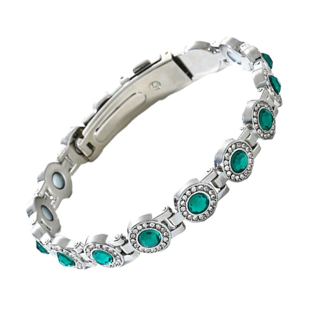 Premium Stainless Steel Magnetic Bracelet High Polished Fashion Anti Static Bangle Round Smooth Rhinestone Wrist Chain Party