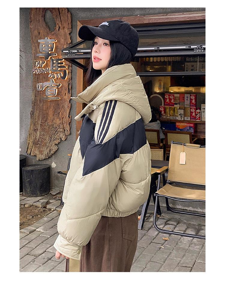 Short Color-block Hooded Warm Down Cotton-padded Jacket