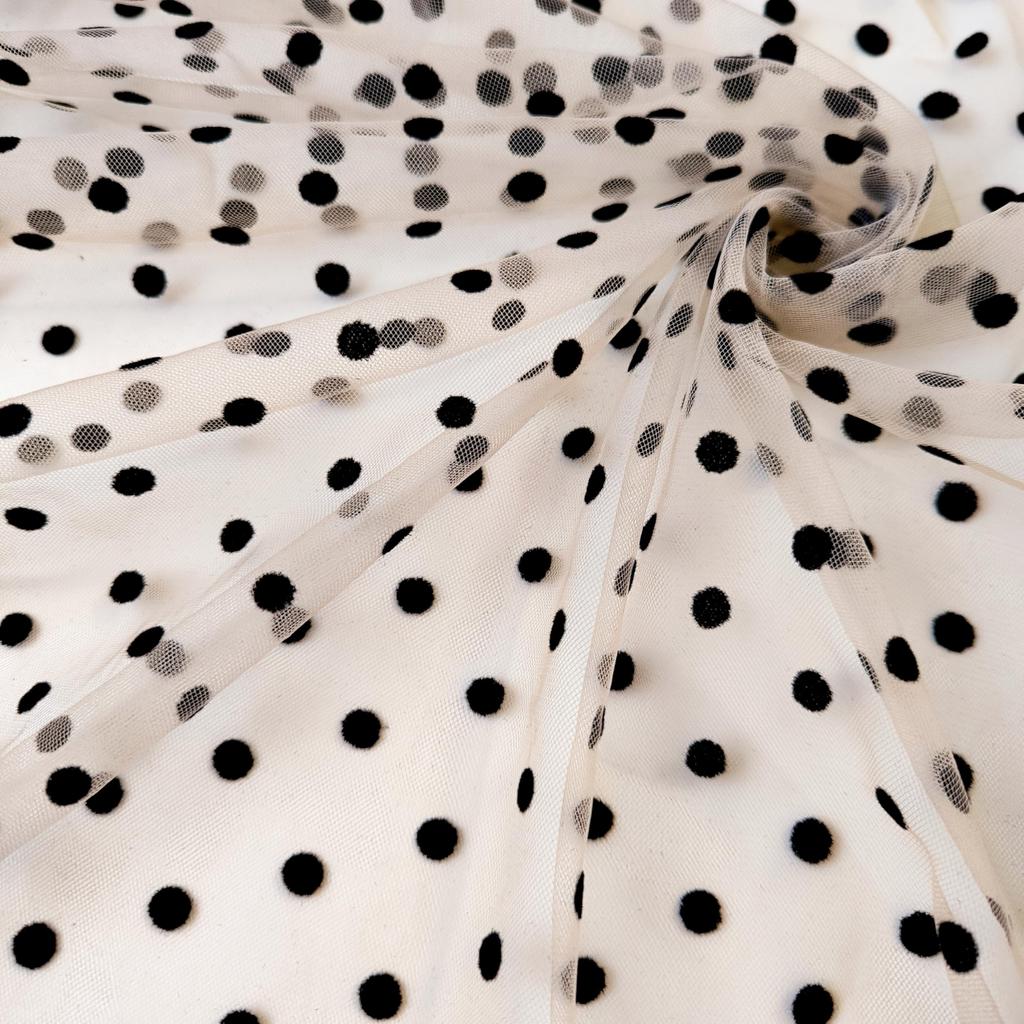 Stretch Polka Dot Tulle 160cm Sheer Dot Lace Thin [moonfarm] 1-Way Fabric, Wide, Fabric, (Beige, 3m)