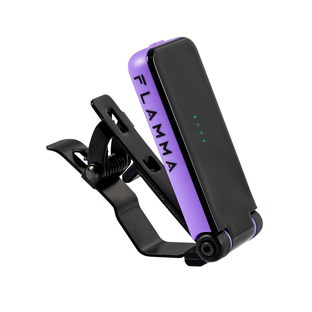 FLAMMA FT01 Clip-On Tuner for Guitar, Bass, and Ukulele with Power Saving Mode and LED Display, Purple