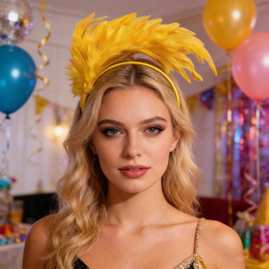 Headband Rainbow Colorful Feather Decor Headband Lightweight Comfortable Elastic Hair Hoop Parties Festivals Stage Performances Headwear