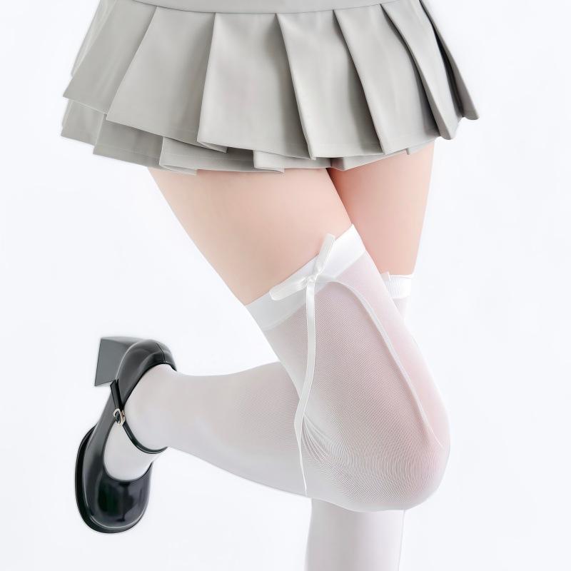 Lolita Socks Bow Knee Socks Calf Socks Gray JK Stockings Women's Ribbon Butterfly Long Socks