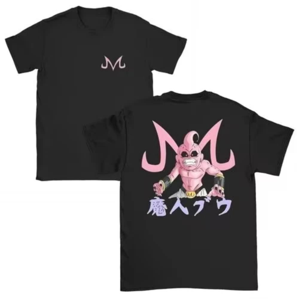 Maglietta estiva da uomo in cotone a maniche corte con scollo tondo e stampa kawaii Majin Buu Gym Ball Z Fitness Anime per genitori