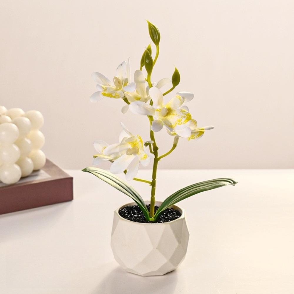 Bonsai Simulated Butterfly Orchid Artificial Potted Plant Desk Dining Table Home Office Vase Wedding Home Room Decoration Gift