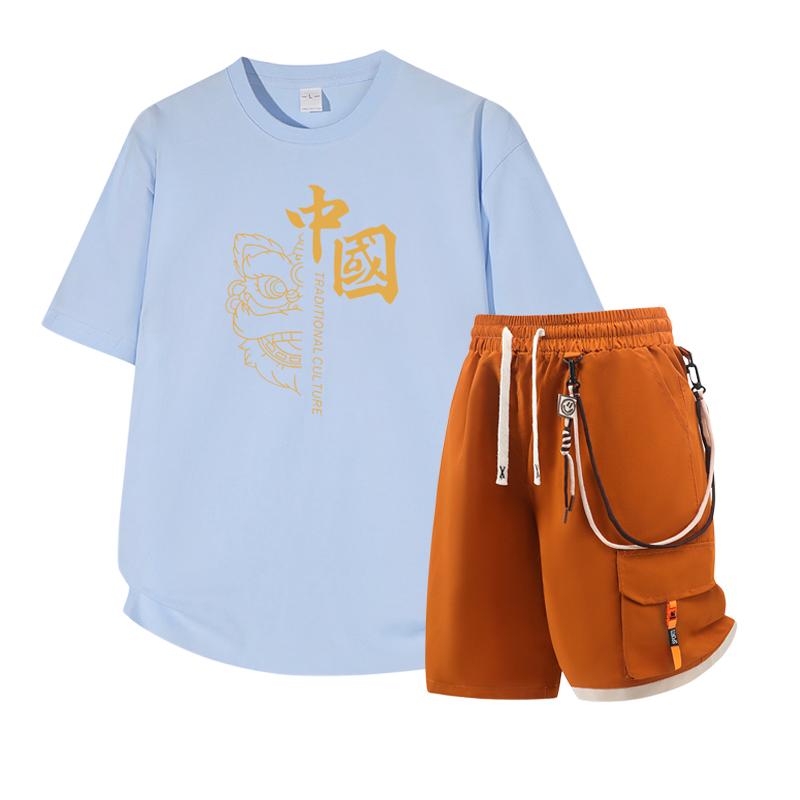 Men's Short Sleeved Set Summer Short Sleeved Slim Fit Upper Garment Men's Two-piece Set
