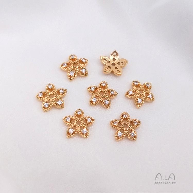 Capuchón de Cuentas de Flor y Copo de Nieve de Circonita Relleno de Oro de 14K para Pulseras DIY