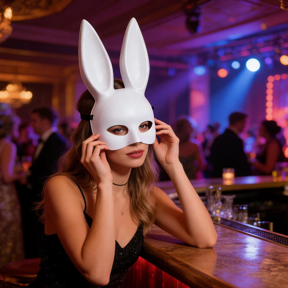 Bunny Girl Masque Bunny Ears Halloween Bunny Masque with Long Rabbit Ears Half Face Masquerade Mask Cosplay Party Costume for Bi