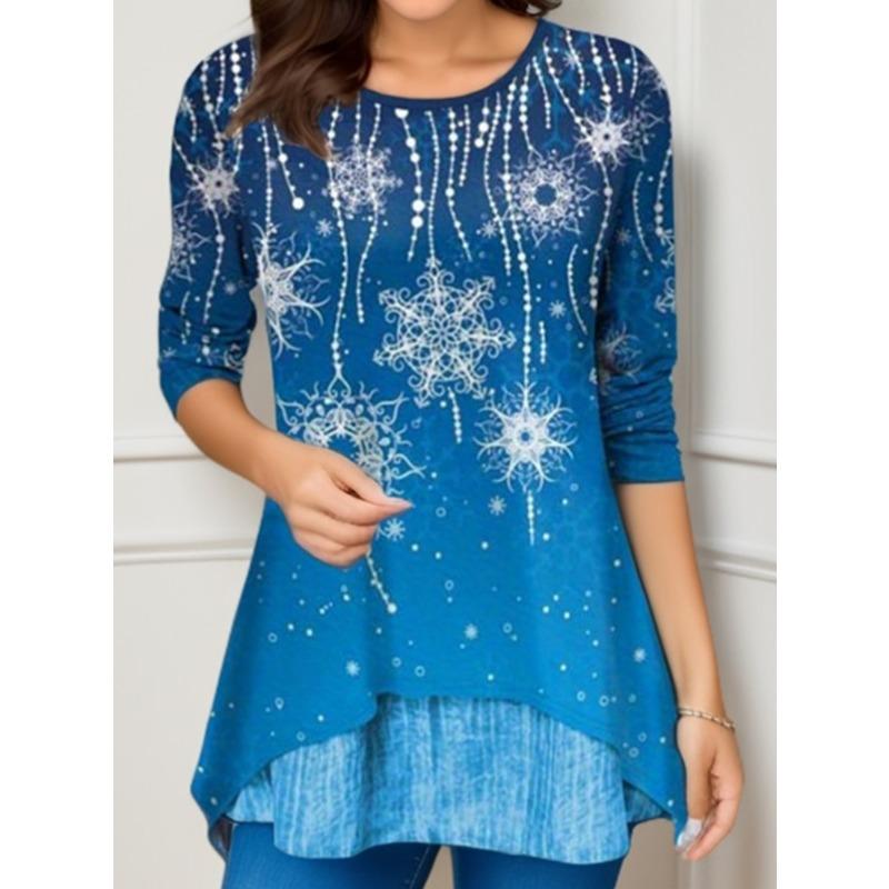 QICED Bluse e Camicie Casual da Donna alla Moda a Manica Lunga con Scollo a O