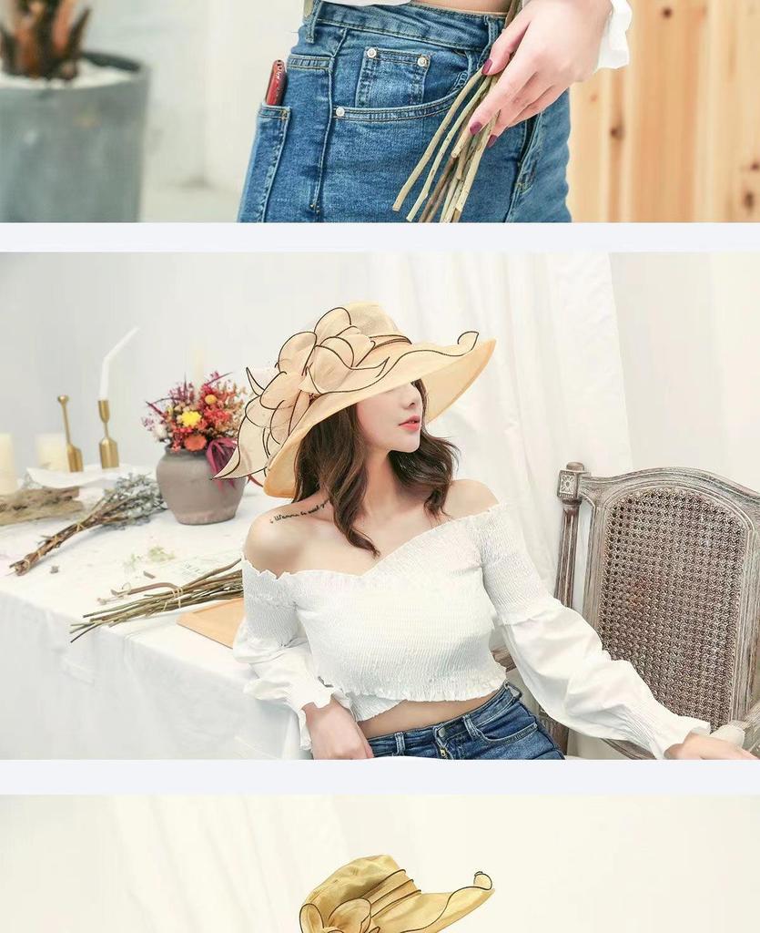 Women's Retro Organza Mesh Sun Hat - European & American Style for Summer Outdoors