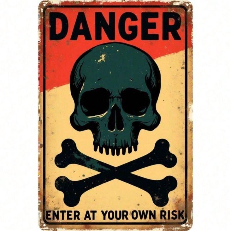 Vintage Skull Danger Metal Poster, Garage Wall Decor