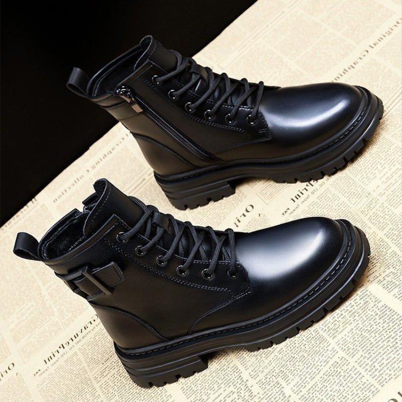 Martin-Stiefel mit dicker Sohle und Absatz, vielseitige mittelhohe Stiefel, Damen Herbst und Winter, neue trendige Lederstiefel