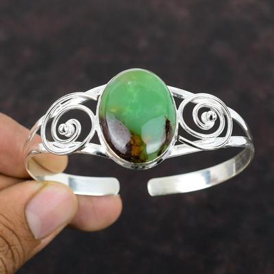 Boulder Chrysoprase Bangle 925 Sterling Silver Cuff Bracelet Gemstone Bangle Handmade Jewelry Adjustable Bangle Unique Jewelry Gift For Her