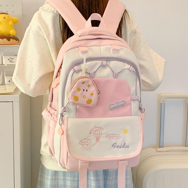 High-value schoolbag for female primary school students, contrasting colors, small and fresh, new backpack for high school students in grades 3 to 6