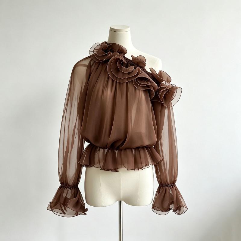 Elegant Off-Shoulder Chiffon Blouse Women 2026