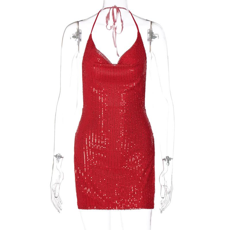 Κοντά γυναικεία φορέματα Street Sexy εξώπλατο Κοίλο με κρεμαστό λαιμό