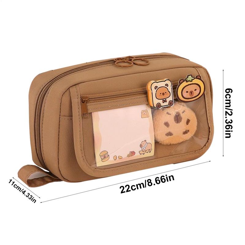 Capybara Stationery Set Cute Pencil Case With Stickers,Clips,Note pad,Plush Brooch, Highlighter Pencil,Storage Bag For Students