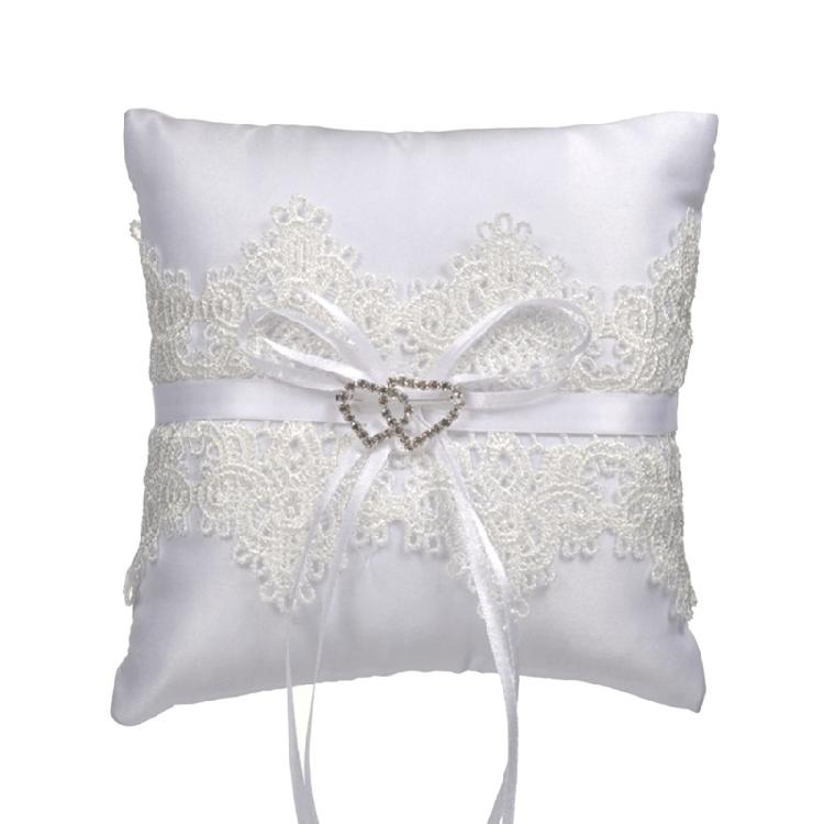 

15x15cm Rings Pillow Western Wedding Props Bowknot Double Heart Rings Cushion 1