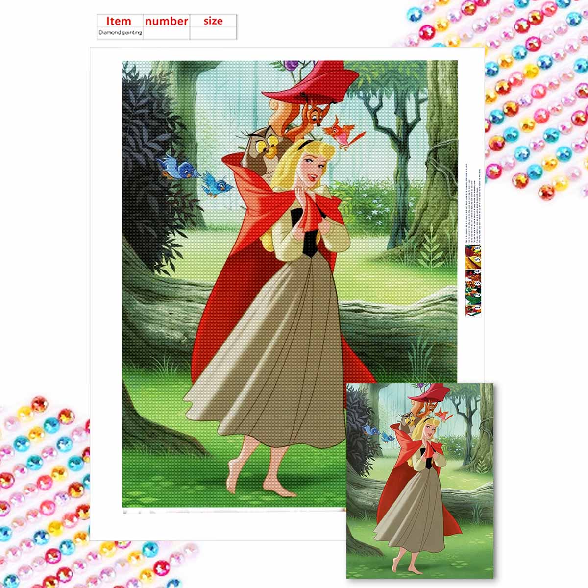 

5D Алмазная вышивка своими руками Принцесса Красная Шапочка Полная выкладка Стразы Мозаика Вышивка Изделия ручной работы Домашний декор Подарок Round 20x30cm