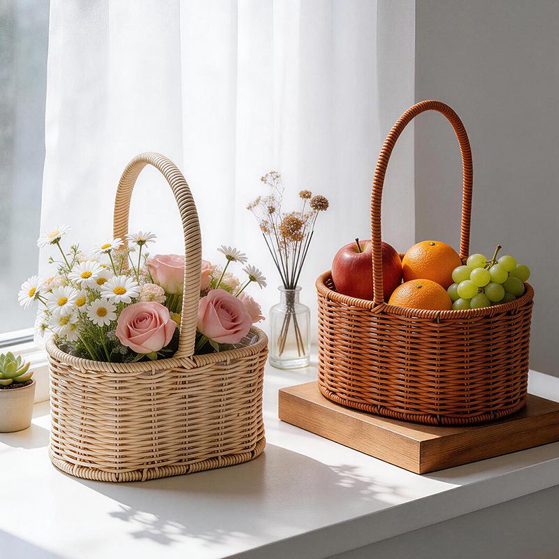 Handwoven Rattan Floral Basket - Ideal for Flowers, Fruit, Snacks, & Gifts