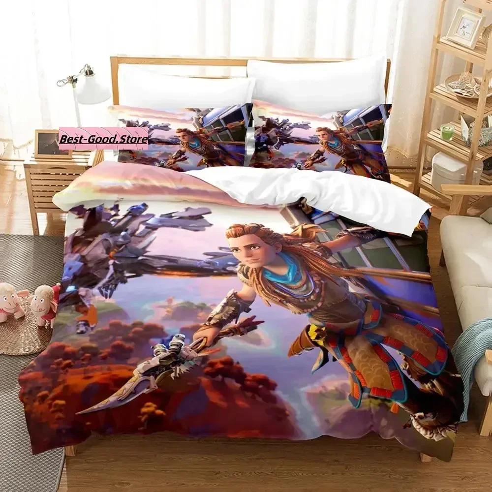 

Комплект постільної білизни Horizon Zero Dawn Одномісний комплект постільної білизни з двома односпальними ліжками Queen Size King Size Комплект постільної білизни для дорослих і дітей Комплекти ковдр для спальні 3D Аніме Комплект простирадл EU Single(135