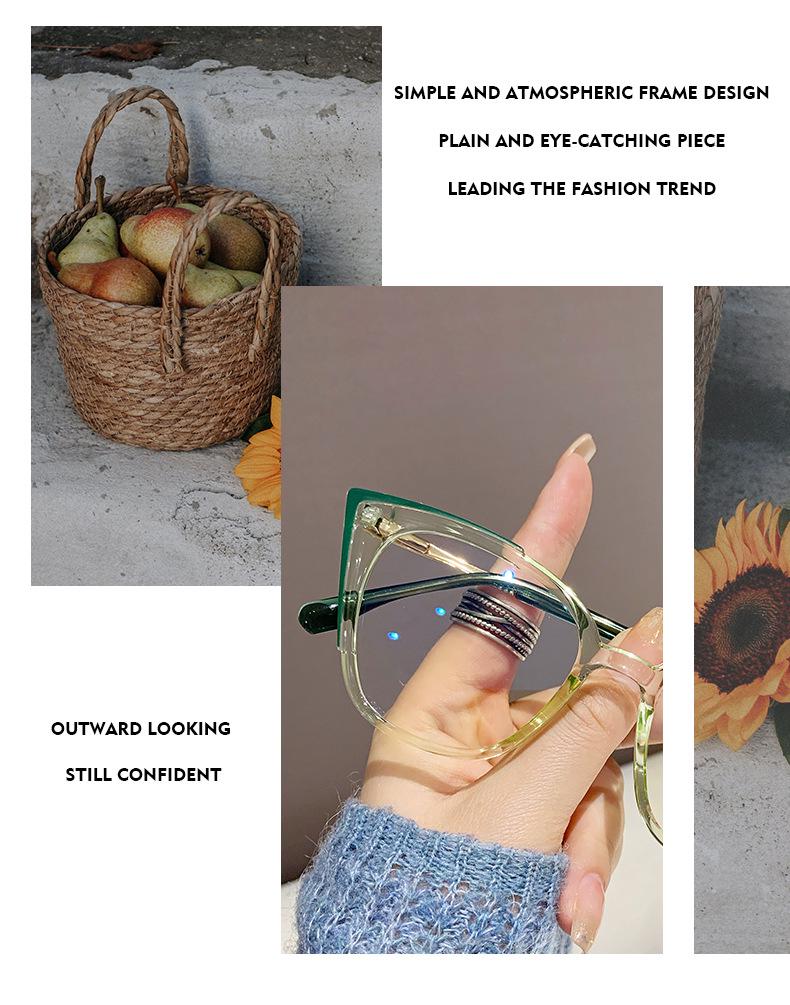 Women's Cat-Eye Prescription Glasses with Spring Hinge, Anti-Blue Light Slimming Design for Larger Faces.