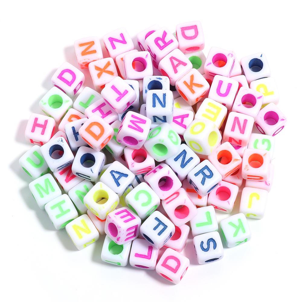 100Pcs Square Acrylic Letter Beads Mix Color Large Hole Alphabet Beads For Jewelry Making DIY Craft Friendship Bracelet Supplies