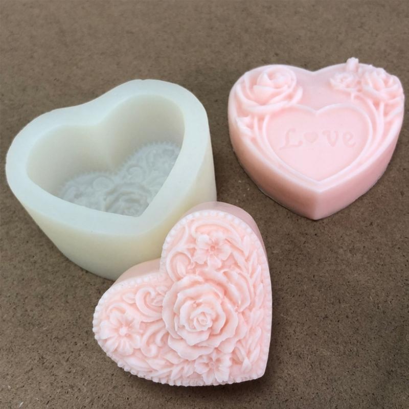 3D Love Heart Rose Silikon Flexibilní potravinářská forma Jílová pryskyřice Keramika Candy Fondant Candy Čokoláda Forma na mýdlo