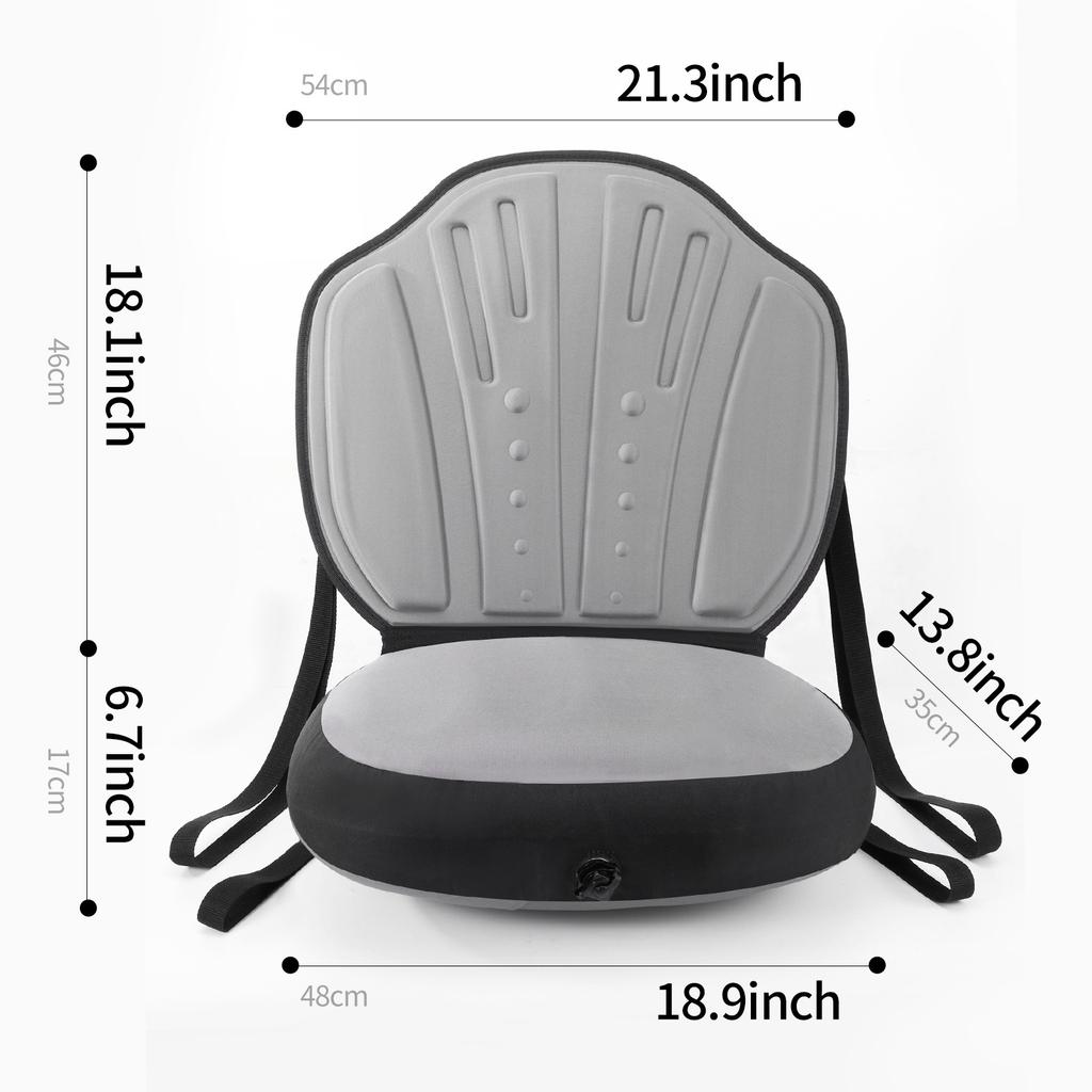 Universal PVC Inflatable Kayak Seat Boat Cushion with Back Support & Air Pump Adapter Kayak Accessory for Paddle Board Fishing