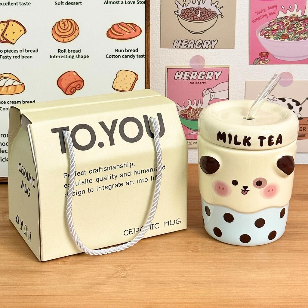 Ceramic Straw Cup Souvenir Gift for Girls Water Cup High Looking Mug Office Cup Home Couple Cup Men