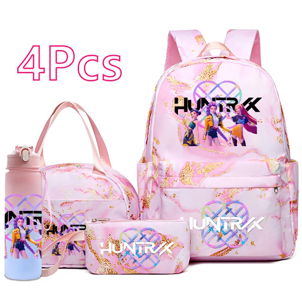 4Pcs/set K-Pop Printed Backpack Handbag Pencil Case with 750Ml Water Bottler for Teenager Boy Girl Schoolbag Large Capacity Bookbag Kid Gift Mochila
