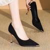Autumn new suede black stiletto light mouth one-pedal outer wear versatile temperament stiletto high heel single shoes