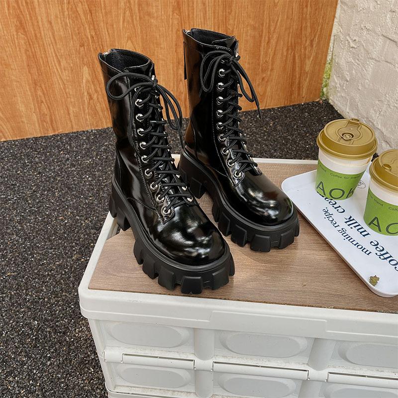 New Year's Goods~ Star Martin Boots British Style High-top Women's Boots 2025 Autumn and Winter Cowhide Lace-up Thick-soled Medium Boots