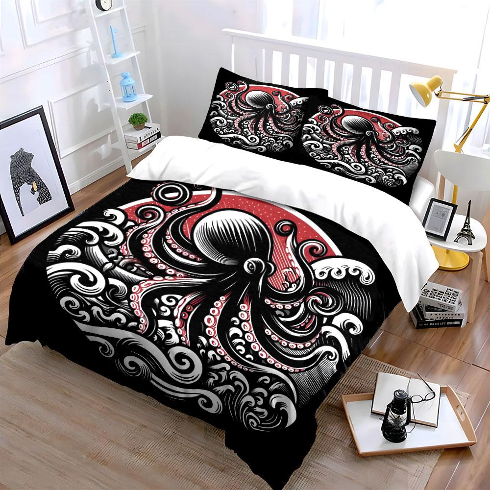 Octopus Design Three-Piece Set For Decor Exquisite Three-Piece Bedding Set Gift For Kids And Adults