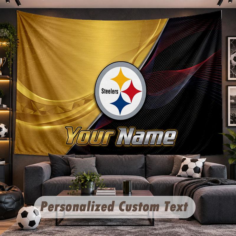 Wall Hanging Tapestry Custom NamePittsburgh Steelers Pattern Personalized Printed Fabric Wall Decor