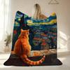 Starry Night And The Cat Throw Soft Flannel AC Blanket Lightweight Summer Nap Throw Cozy  Blanket for Sofa Bed Travel Home