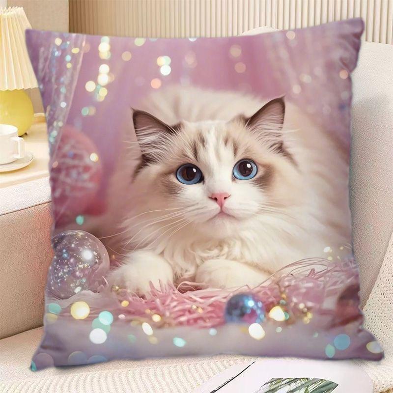 

Квадратная полиэстеровая наволочка с кошачьим узором, декоративная наволочка для дивана, гостиной, спальни, прикроватная наволочка 16x16Inch