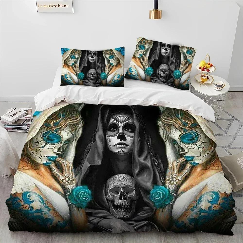3D Horror Gothic Female Skull Dead Girl Comforter Bedding CollectionDuvet Cover Bed Collection Quilt Cover PillowcaseQueen Size Bedding Collection