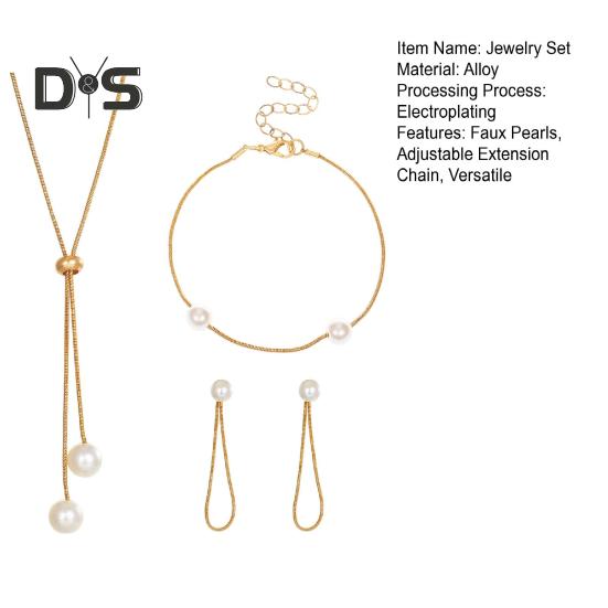 3 Teile/satz Schmuck Set Faux Perlen Halskette Ohrring Armband Set Einstellbare Kette Halskette Mode Zubehör