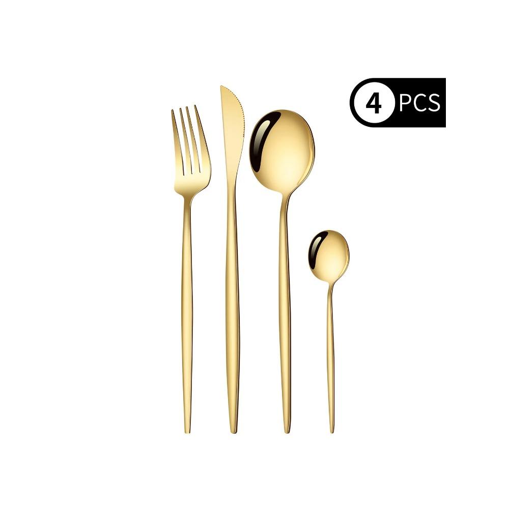 

Набор из 4 предметов Набор столовых приборов Черное золото Столовые приборы из нержавеющей стали Столовые приборы Нож вилка Ложка Серебряные столовые приборы Кухонные принадлежности золотистый