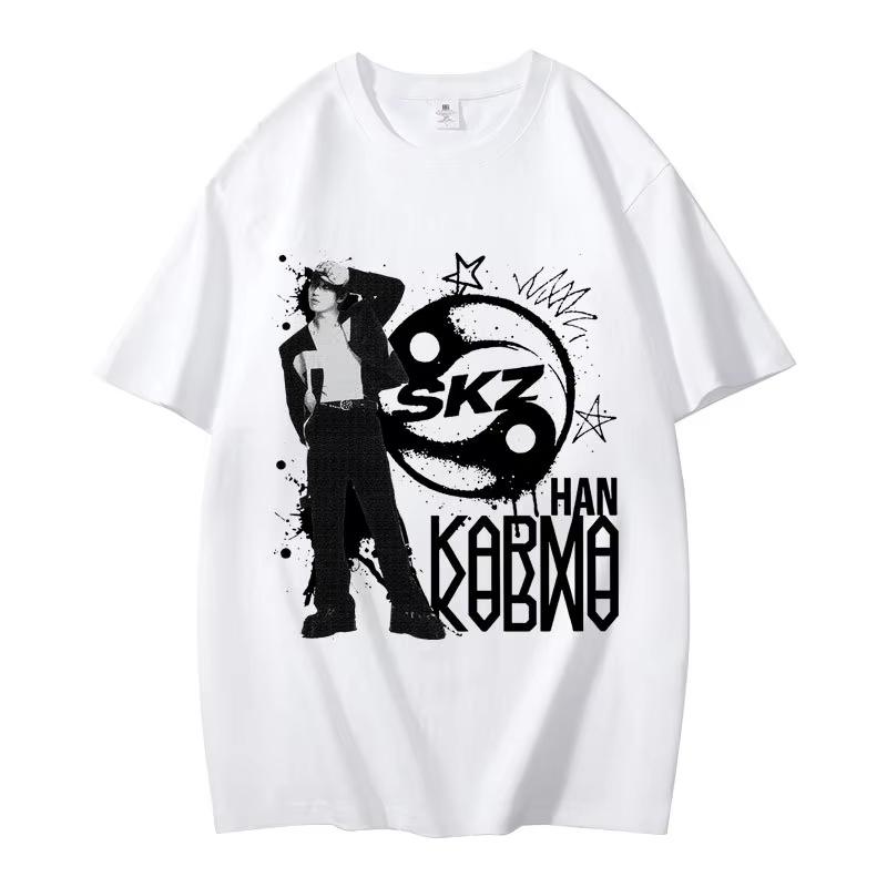KPOP Das 4. Album KARMA T-Shirt CHANGBIN HYUNJIN FELIX Koreanische Mode Sommer Baumwolle Hip Hop T-Shirt Harajuku Oberteile Streetwear