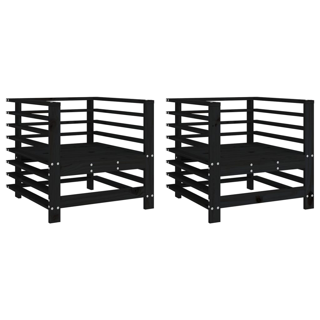 Vidaxl Garden Chairs, 2 Pcs, Black, Solid Pine Wood